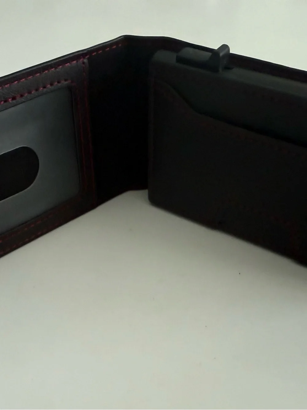 Slim brown minimalist Magnetic RFID blocking pop-up card wallet, air tag holder
